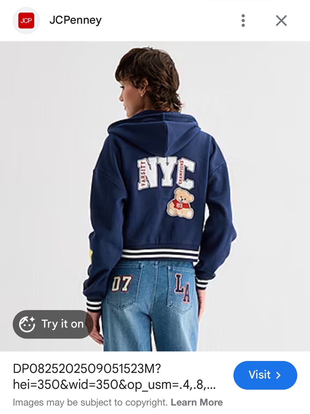 Forever 21 Kids Navy Hooded Varsity Jacket with Teddy & NYC Patches - Picture 10 of 10
